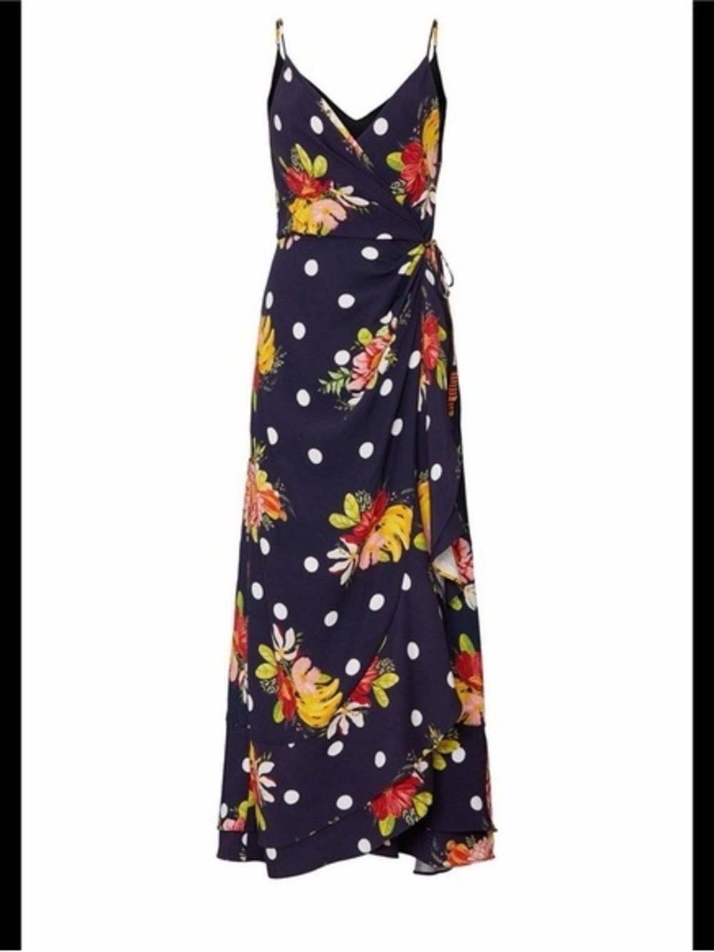 FARM Rio Navy Floral & White Polka Dot Wrap Maxi Dress